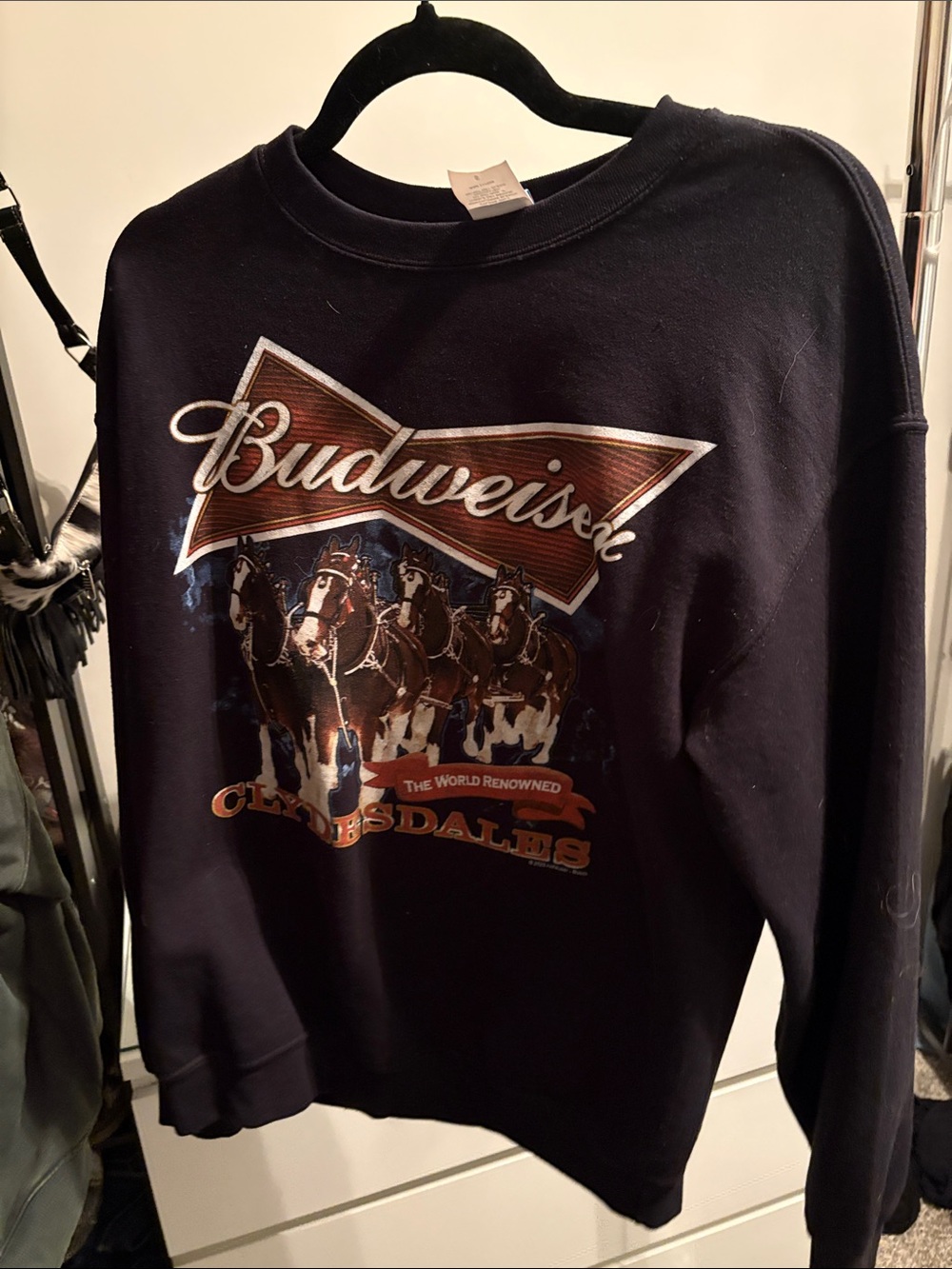 Budweiser black Crewneck Sweatshirt with Clydesdales Graphic